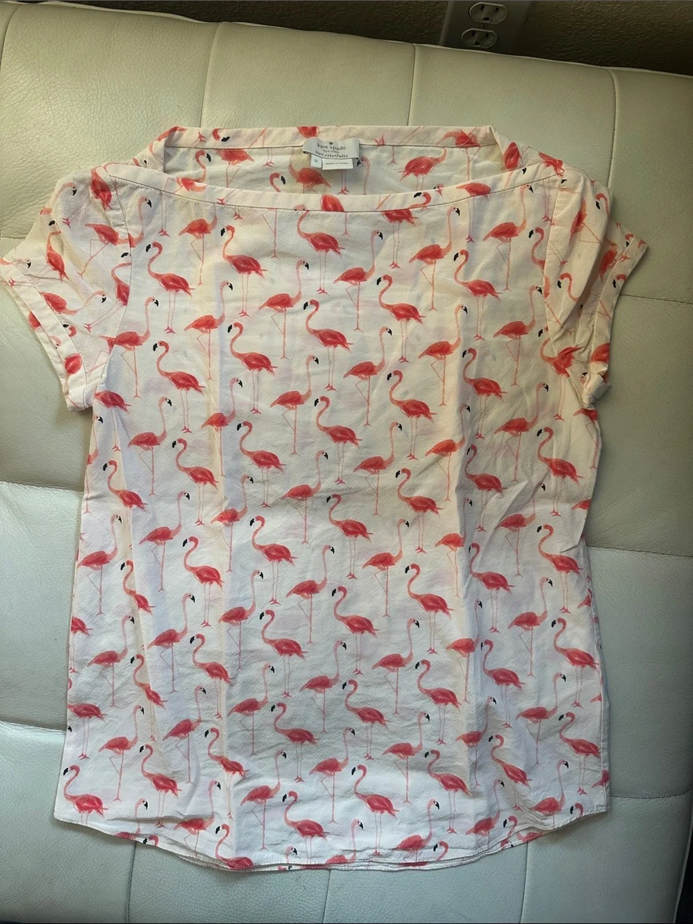 kate spade White Short Sleeve Tee with Pink Flamingo Print